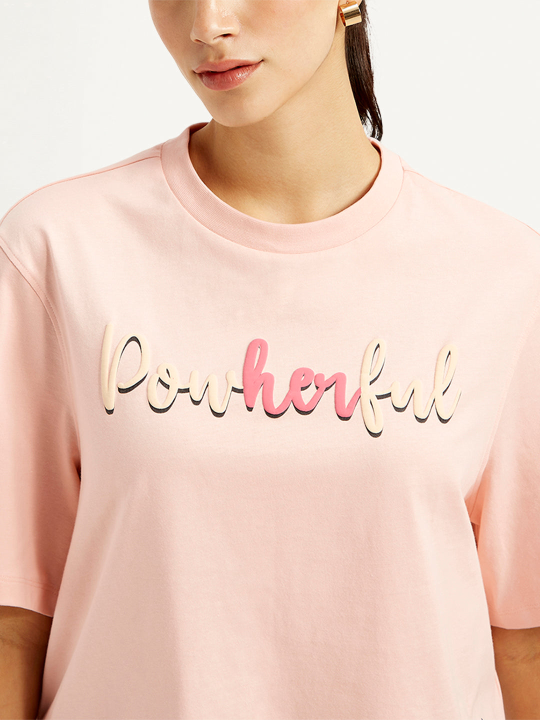 Women's Typographic Print Relaxed Fit T-shirt - Detail View
