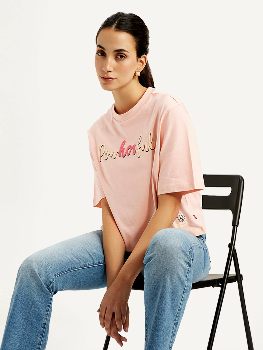 Women's Typographic Print Relaxed Fit T-shirt - Styleshot View