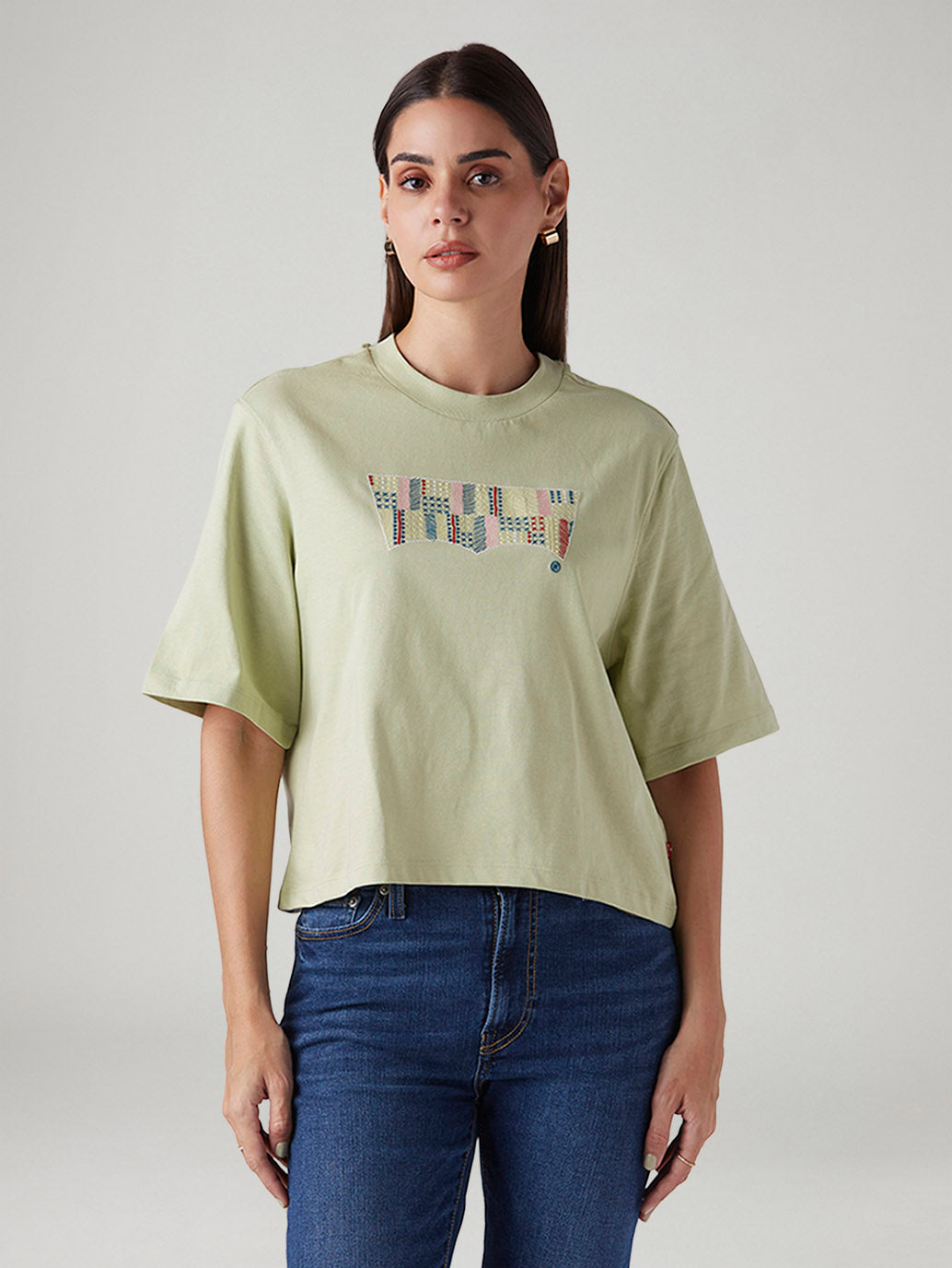 Women's Embroidered Relaxed Fit Embroidery T-Shirt - Front View