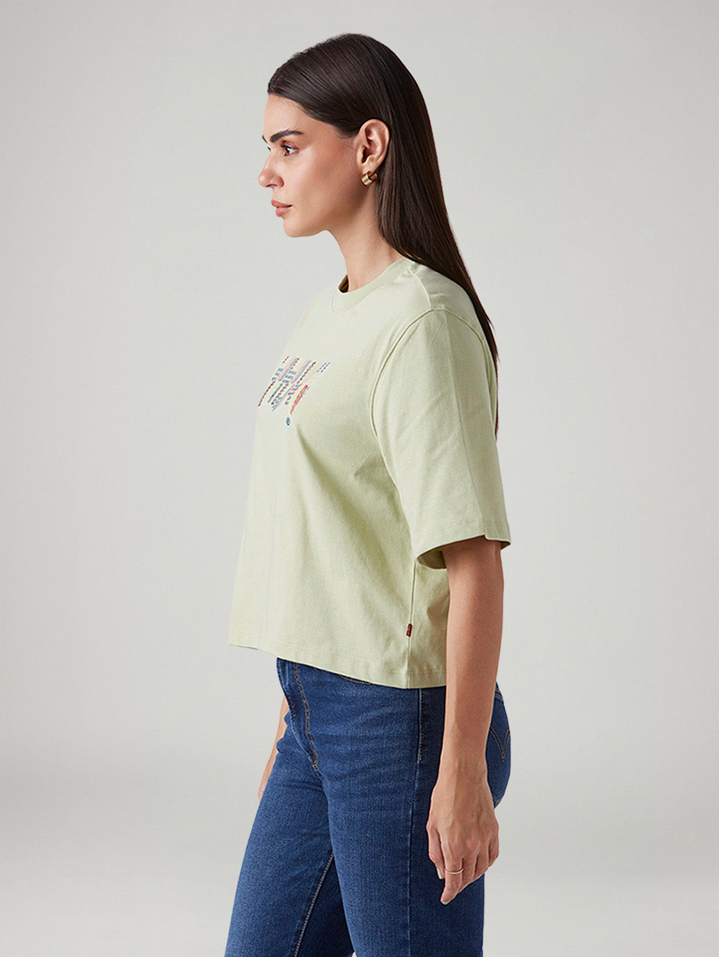 Women's Embroidered Relaxed Fit Embroidery T-Shirt - Side View