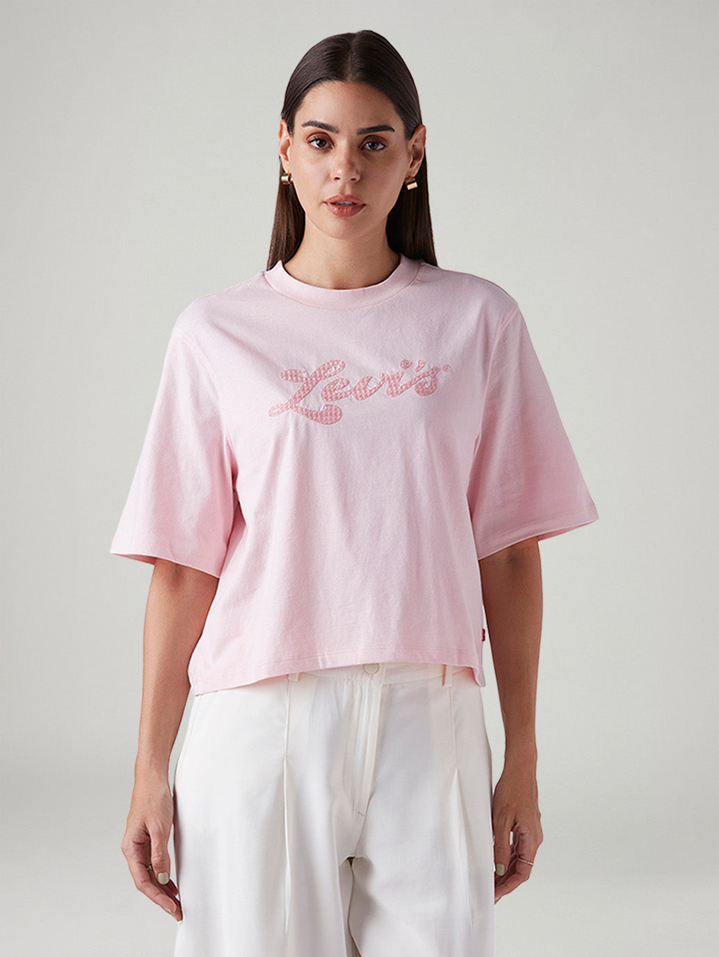 Women's Embroidered Relaxed Fit Embroidery T-Shirt - Front View