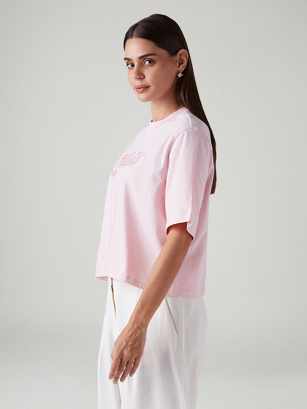 Women's Embroidered Relaxed Fit Embroidery T-Shirt - Side View