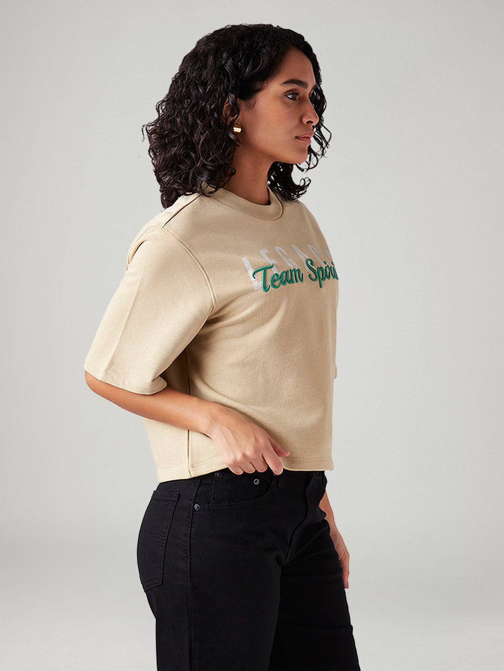 Women's Embroidered Relaxed Fit T-Shirt - Side View