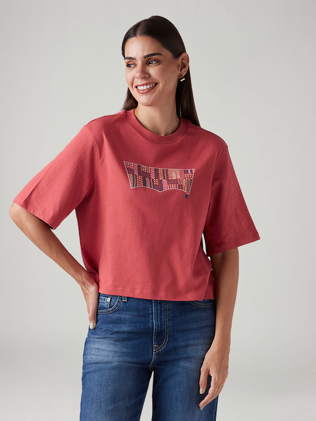 Women's Rust Relaxed Fit Embroidery T-Shirt