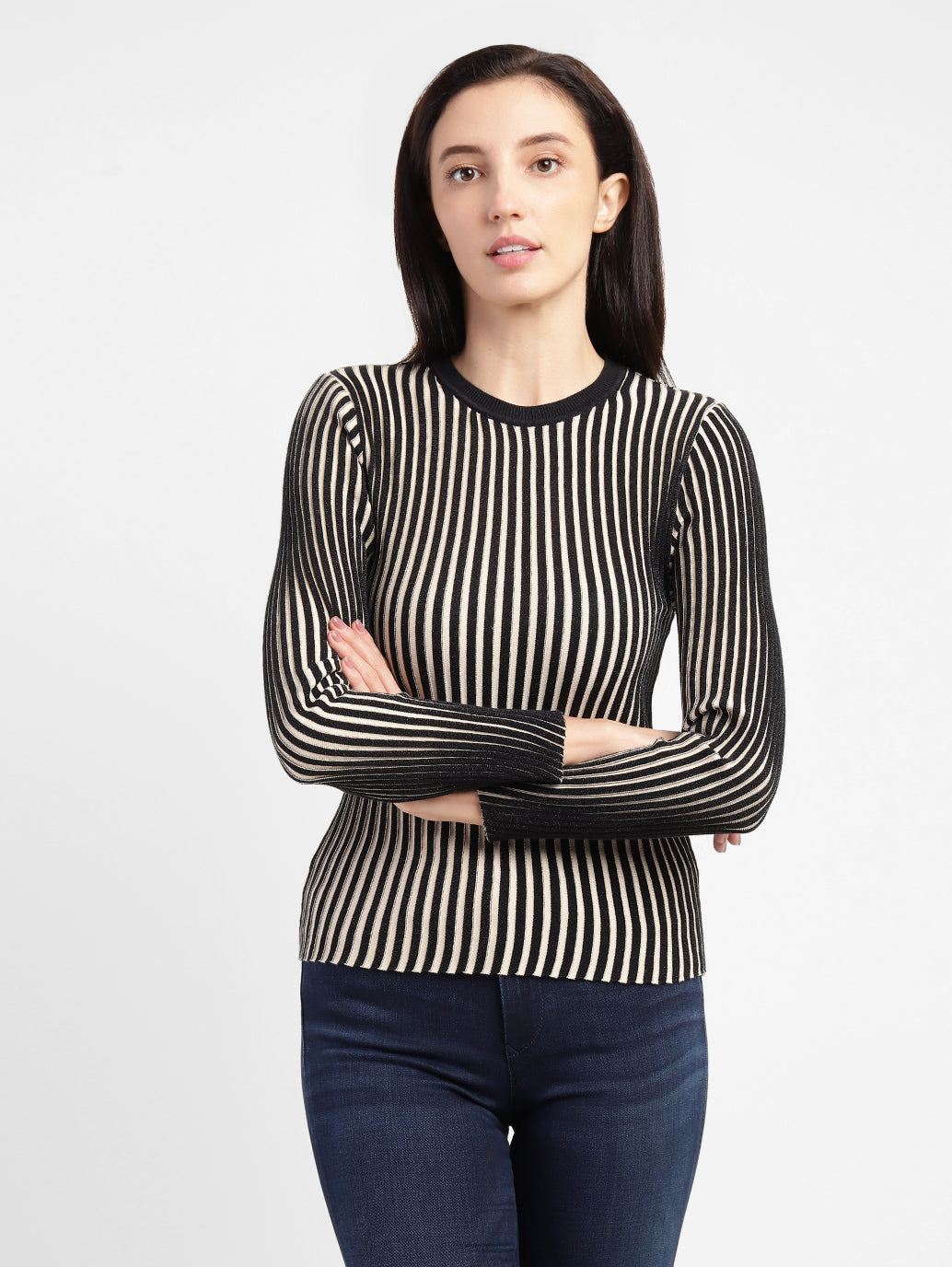 Women's Striped Crew Neck Top - 3e039b05-f5f2-4b73-9024-297edb5b21f9 View