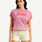 Women's Typography Pink Crew Neck Top - Front View