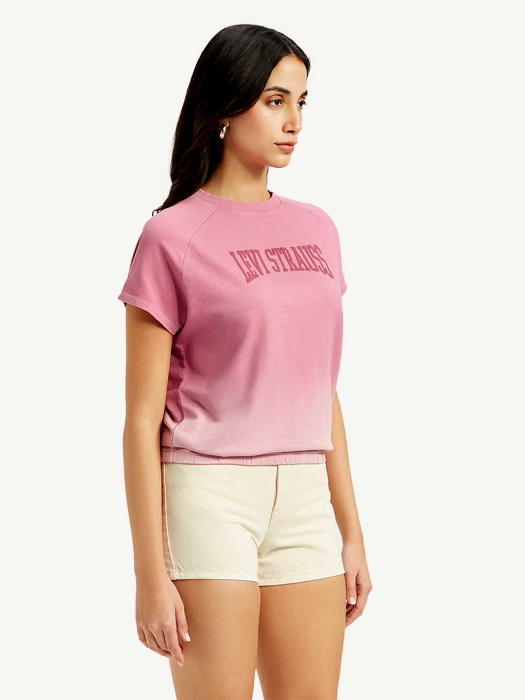 Women's Typography Pink Crew Neck Top - Side View