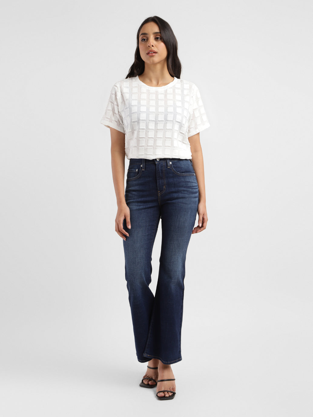 Women's 726 Blue Flared Fit Mid Rise Jeans - ModelFront View