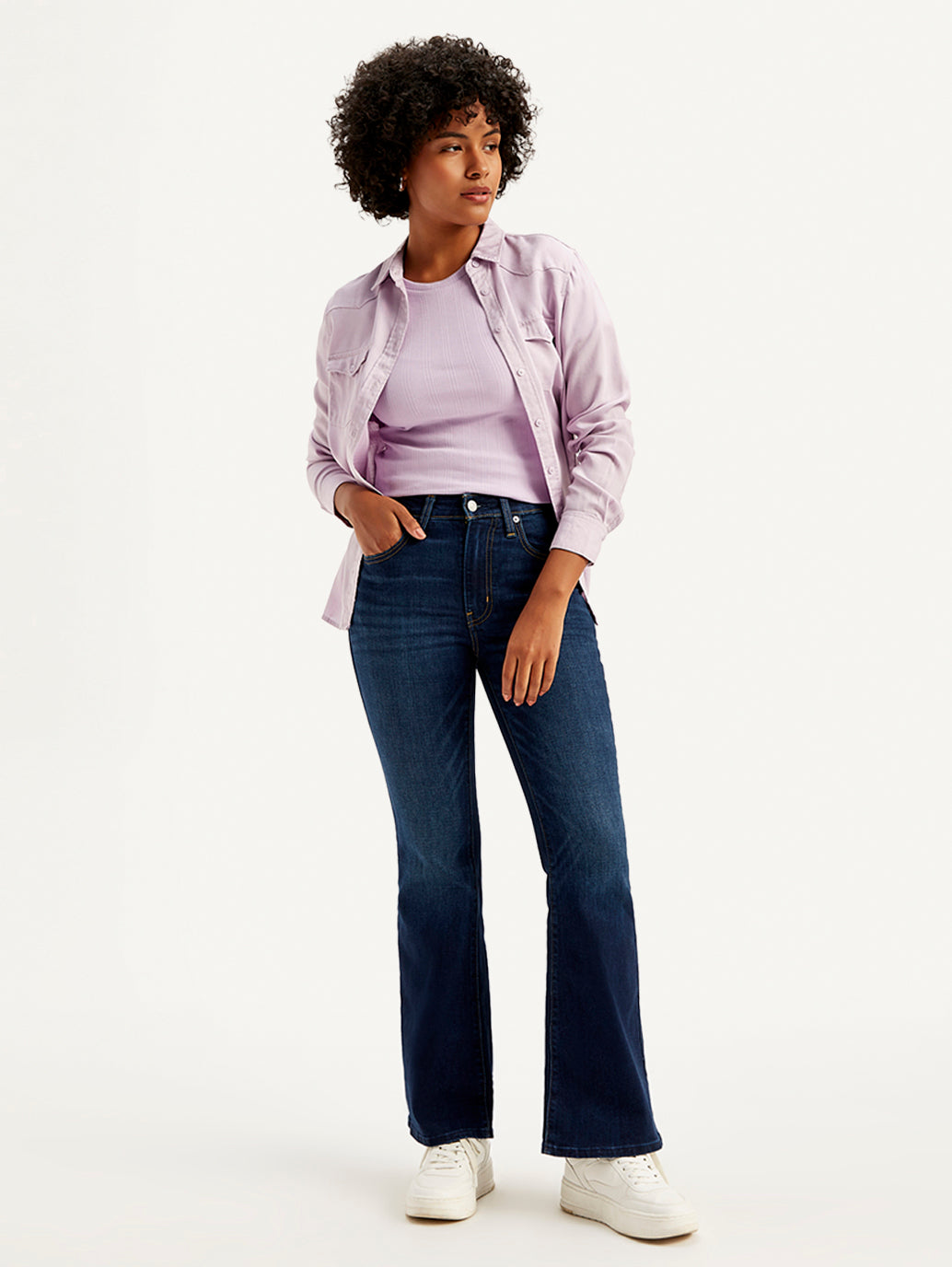 Women's 726 Navy Blue Flared Fit Mid Rise Jeans - Styleshot View