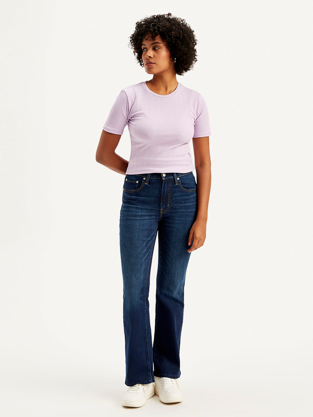 Women's 726 Navy Blue Flared Fit Mid Rise Jeans - Front View