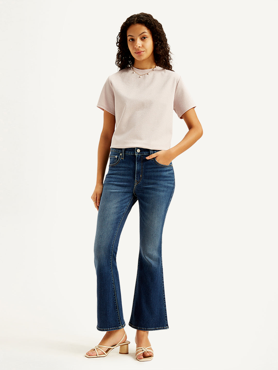 Women's 726 Blue Flared Fit Mid Rise Jeans - Styleshot View