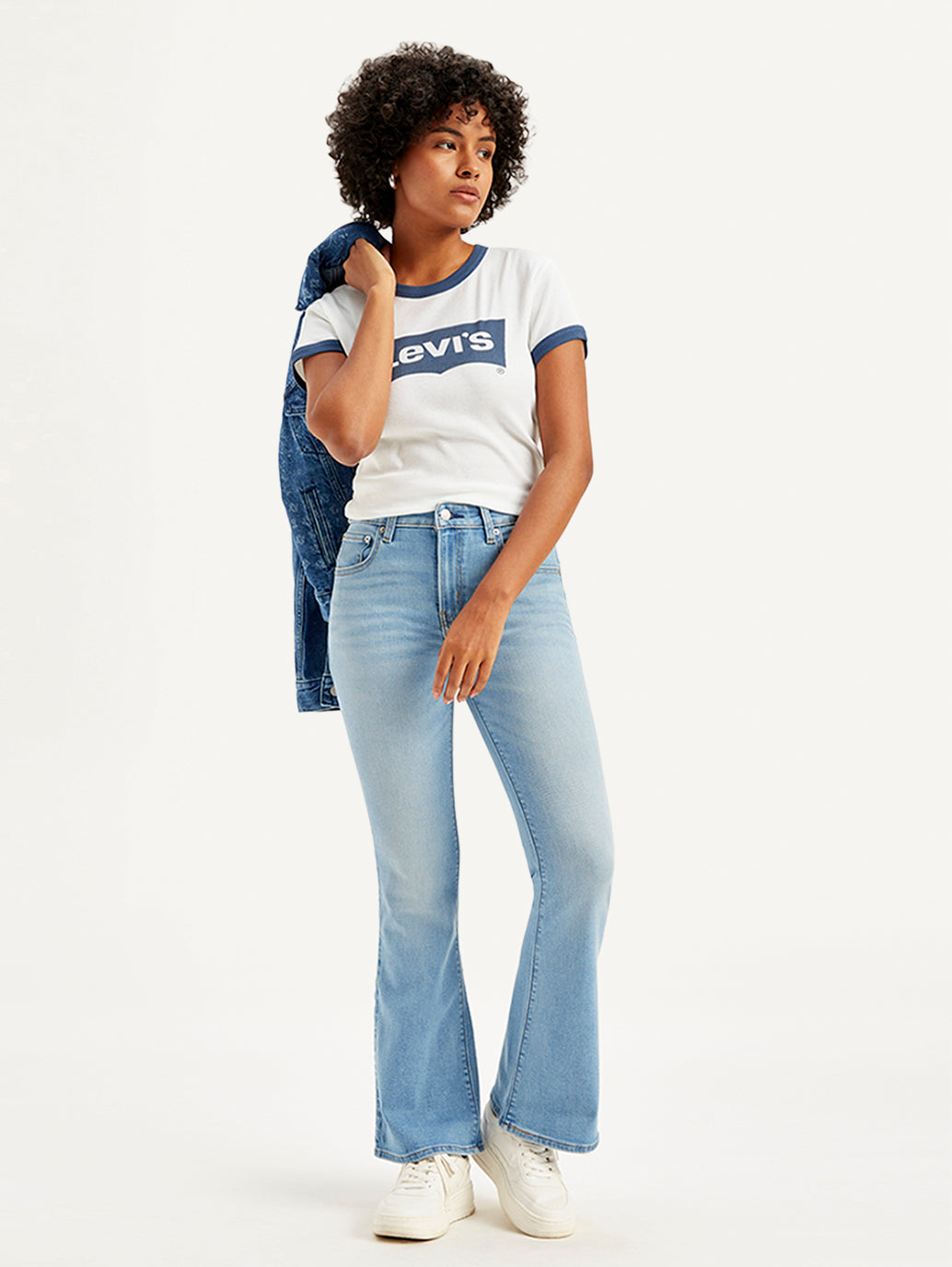 Women's 726 Blue Flared Fit Mid Rise Jeans - Styleshot View