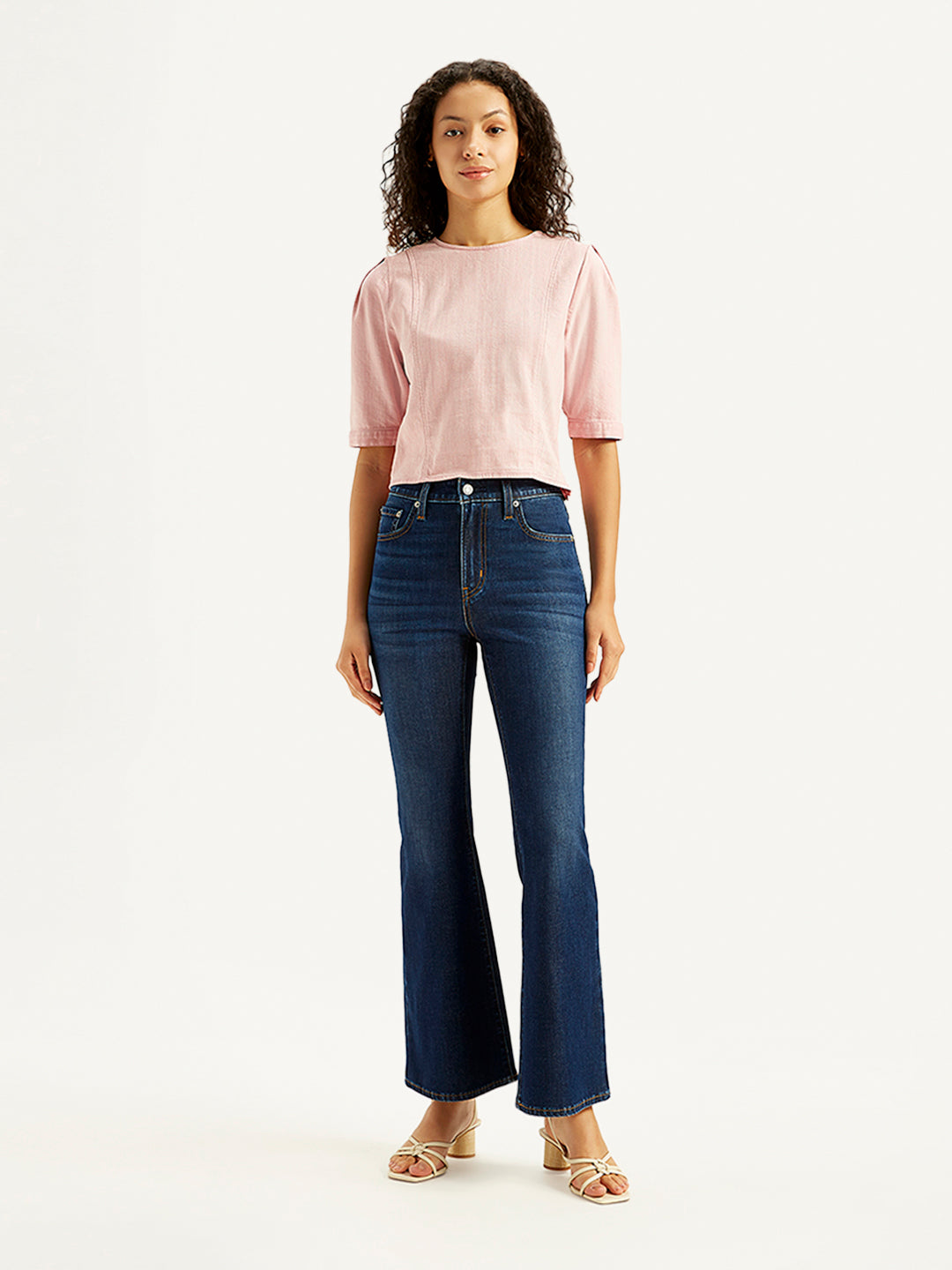 Women's 726 Navy Blue Flared Fit Mid Rise Jeans - Front View