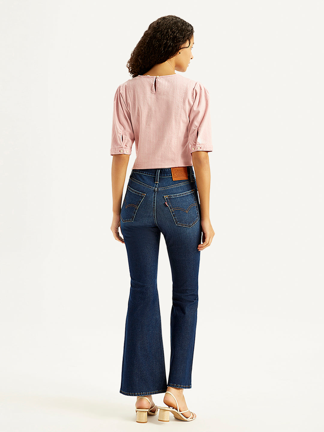 Women's 726 Navy Blue Flared Fit Mid Rise Jeans - Back View