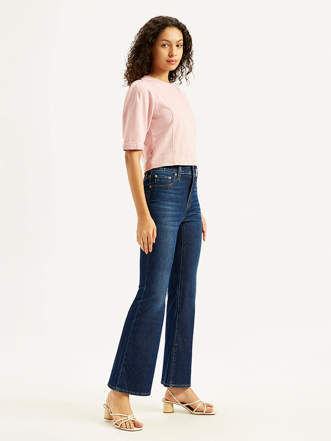 Women's 726 Navy Blue Flared Fit Mid Rise Jeans - Side View