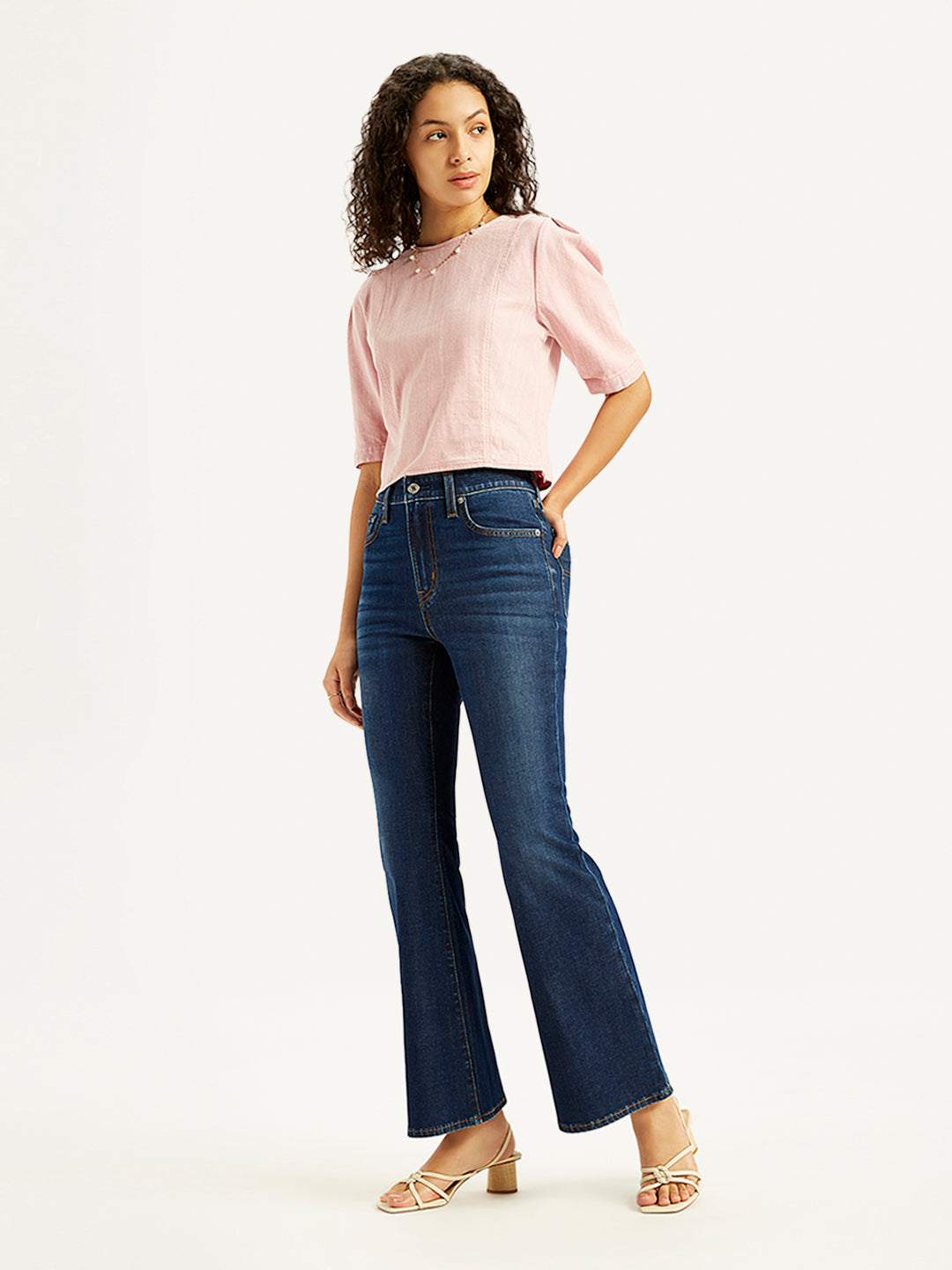 Women's 726 Navy Blue Flared Fit Mid Rise Jeans - Styleshot View