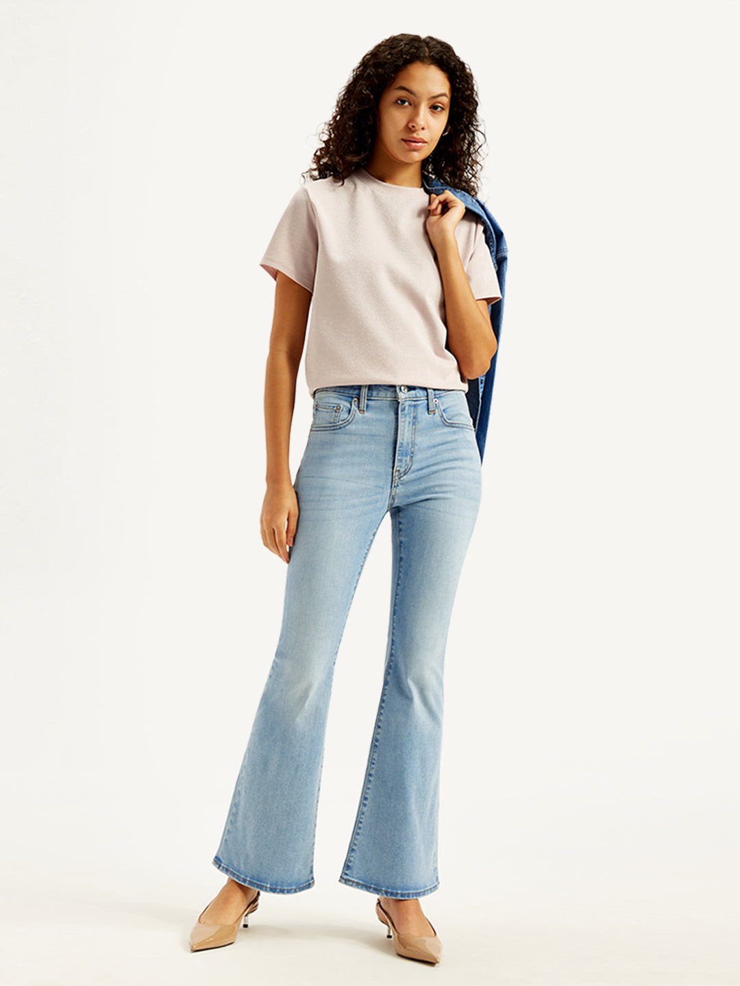 Women's 726 Light Blue Flared Fit High Rise Jeans - Styleshot View
