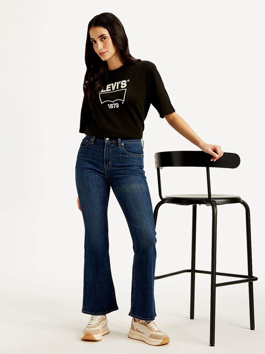 Women's 726 Indigo Flared Fit Mid Rise Jeans - Styleshot View