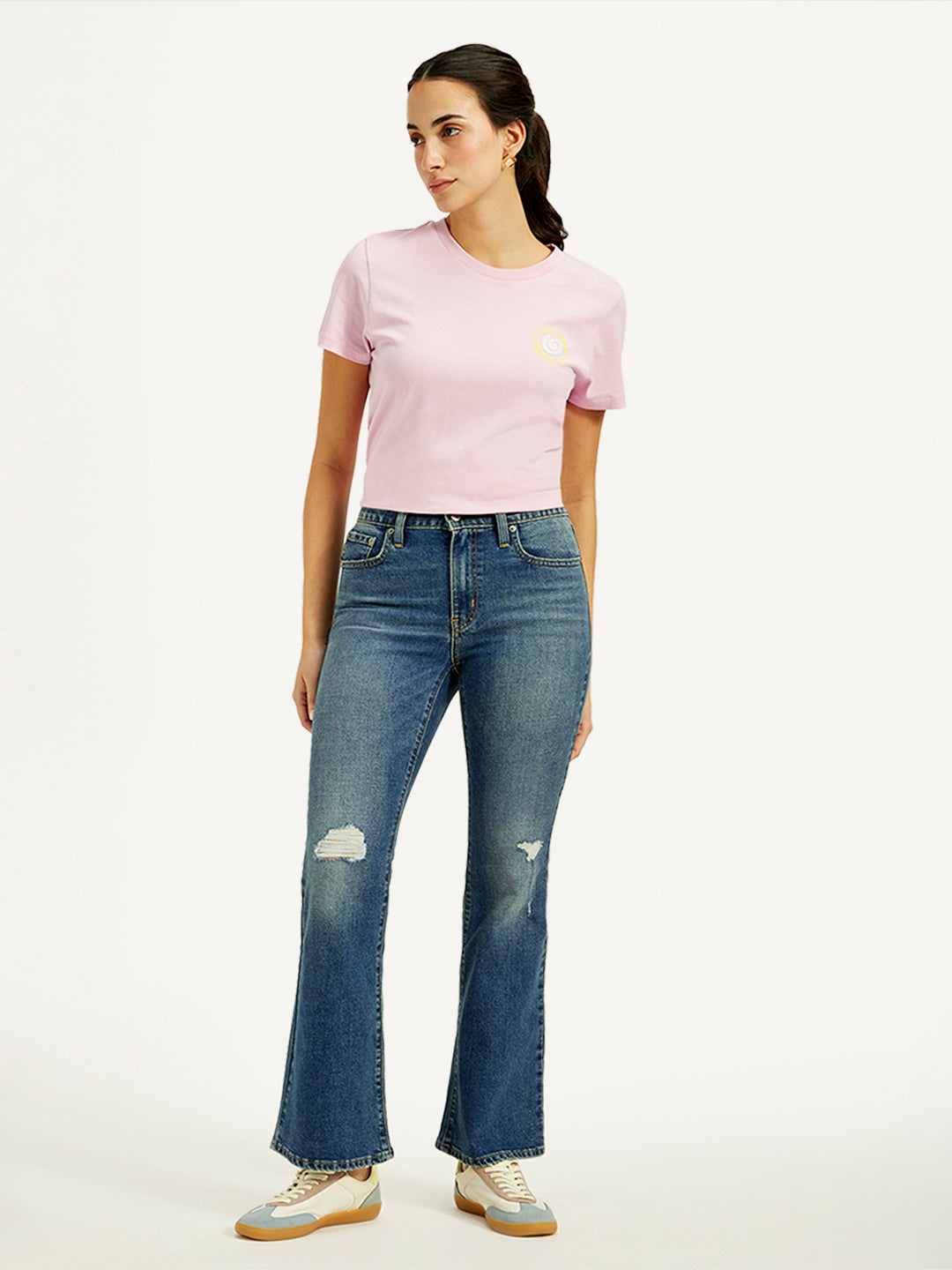 Women's 726 Blue Flared Fit High Rise Jeans - Front View