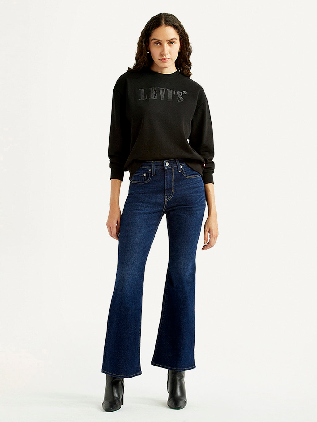 Women's 726 Navy Slim Flared Fit High Rise Jeans - Styleshot View