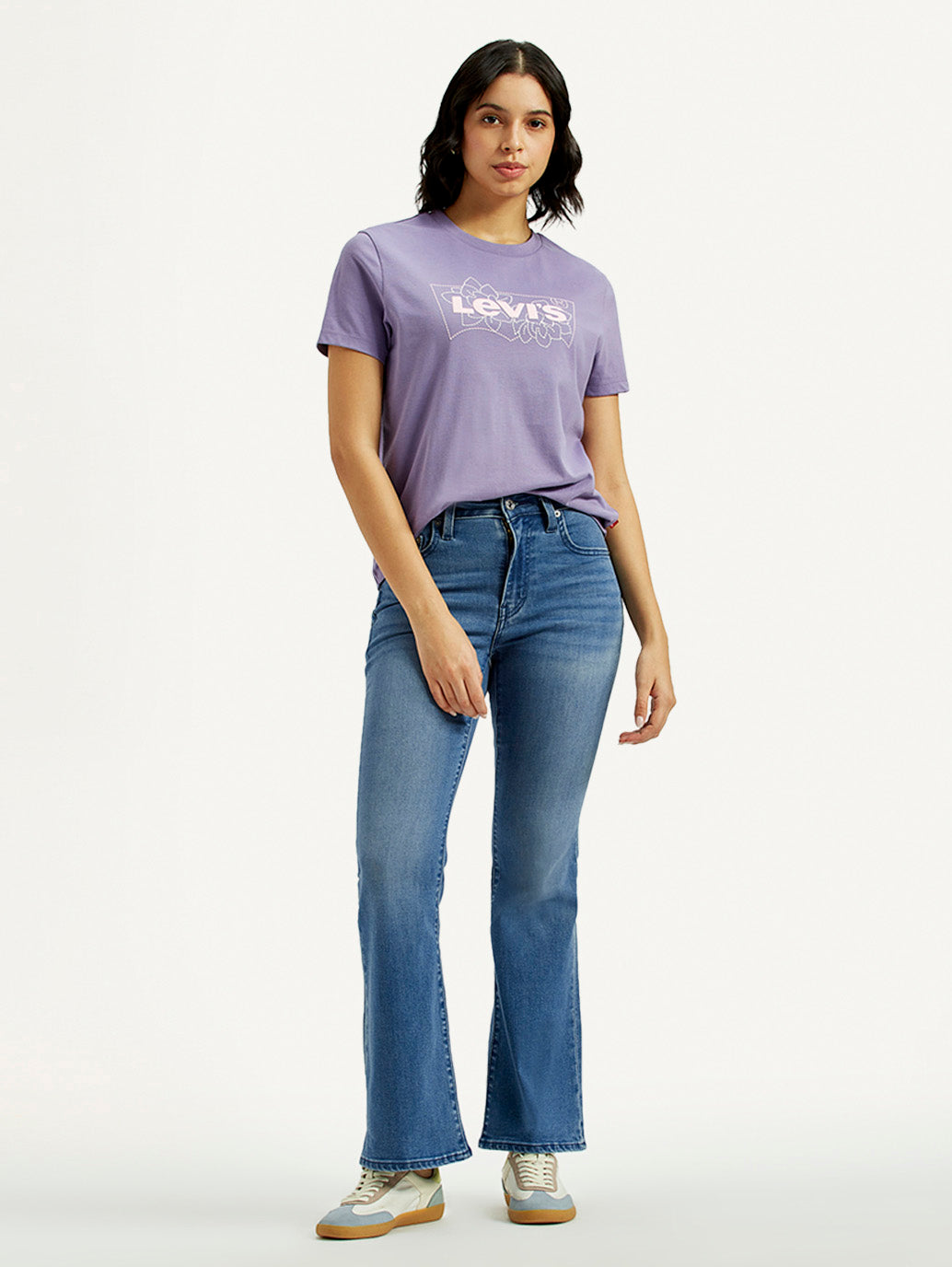 Women's 726 Mid Indigo Flared Fit High Rise Jeans - Styleshot View
