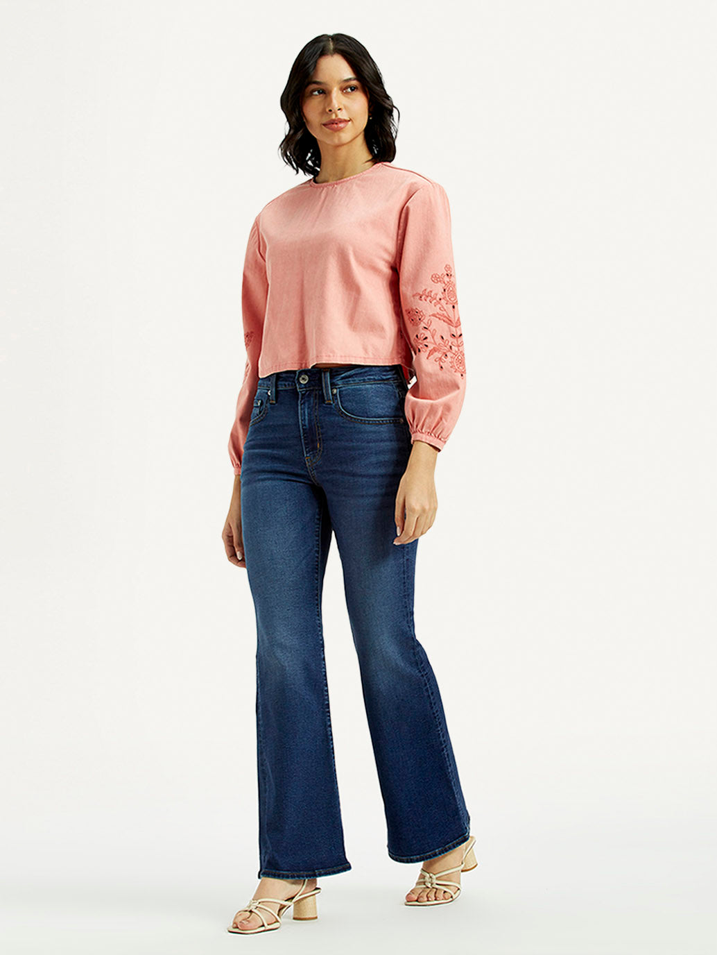 Women's 726 Dark Indigo Flared Fit High Rise Jeans - Styleshot View