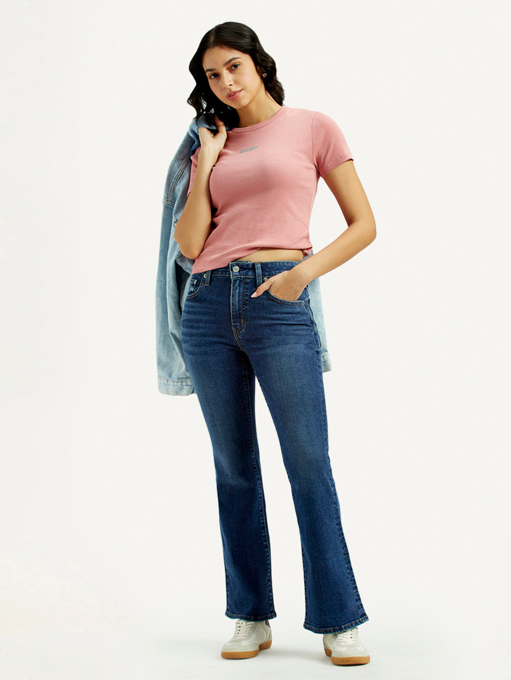 Women's 726 Dark Indigo Flared Fit High Rise Jeans - Styleshot View