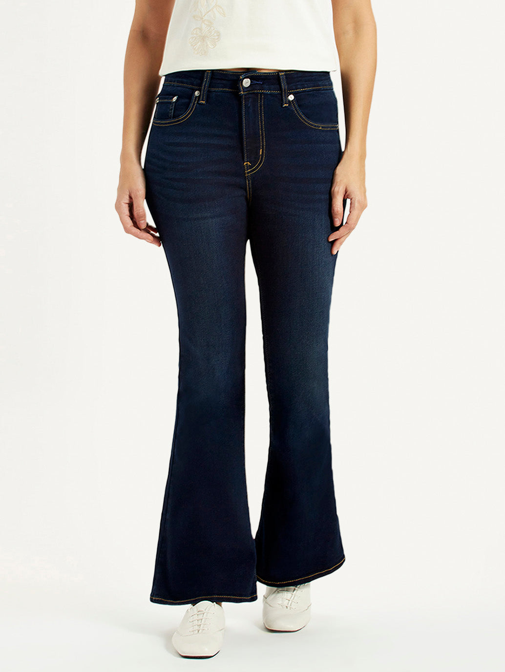 Women's 726 Dark Blue Slim Flare Fit High Rise Jeans - Front View