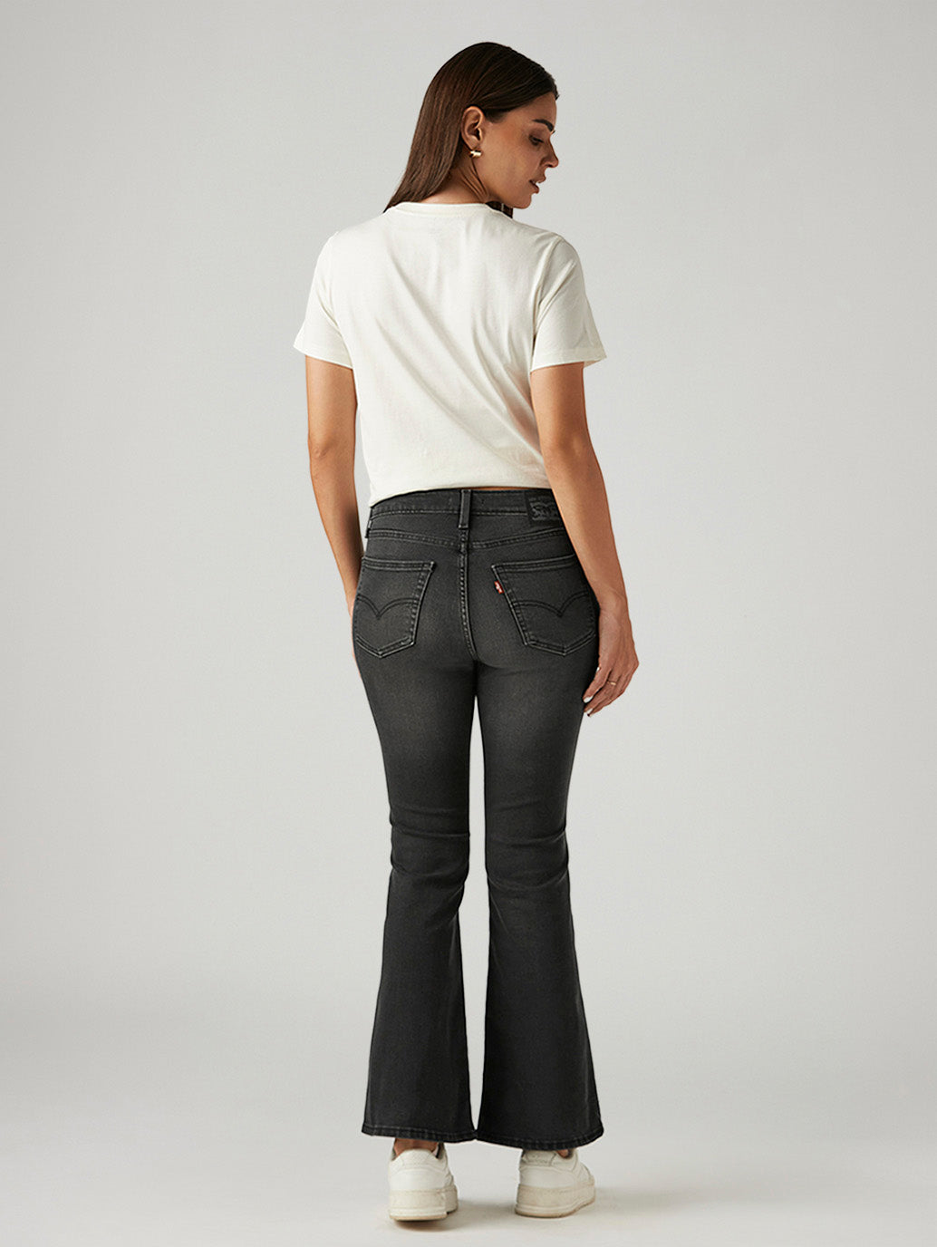 Women's 726 Charcoal Grey Flared Fit High Rise Jeans - Back View