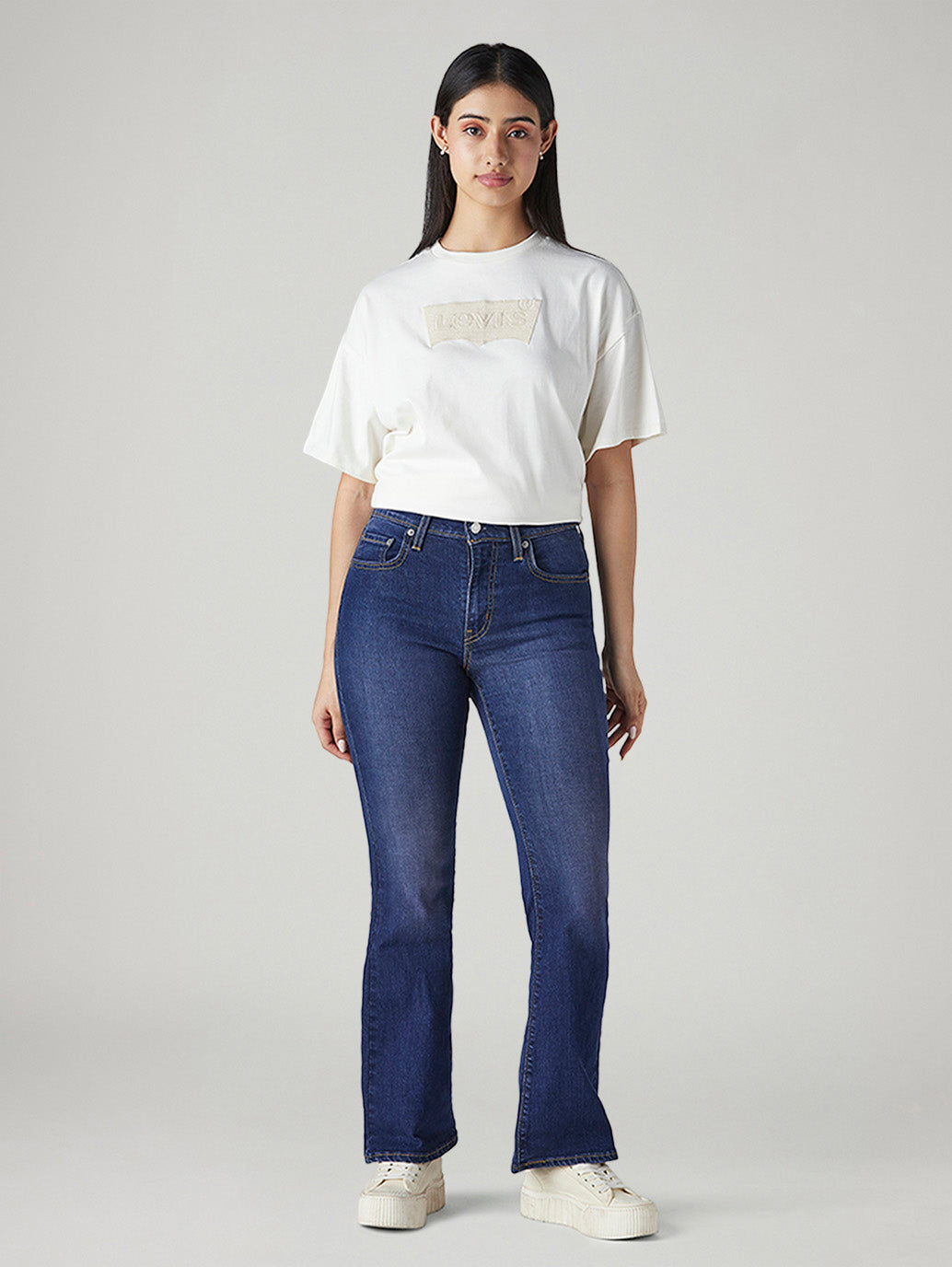 Women's 726 Dark Blue Flared Fit High Rise Jeans - Front View