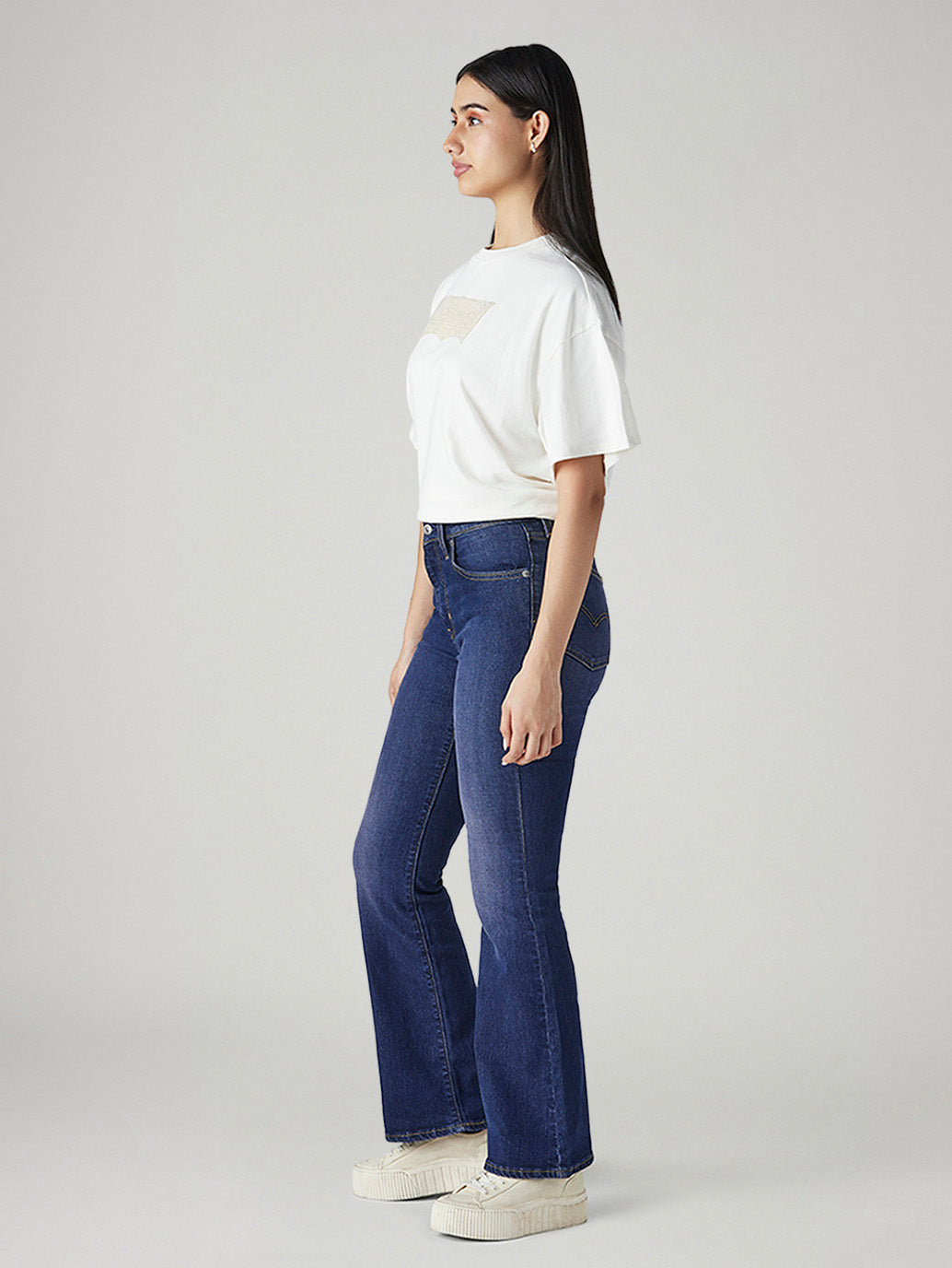 Women's 726 Dark Blue Flared Fit High Rise Jeans - Side View