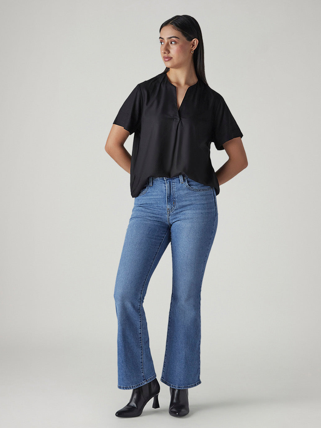 Women's 726 Blue Flared Fit High Rise Jeans - Styleshot View