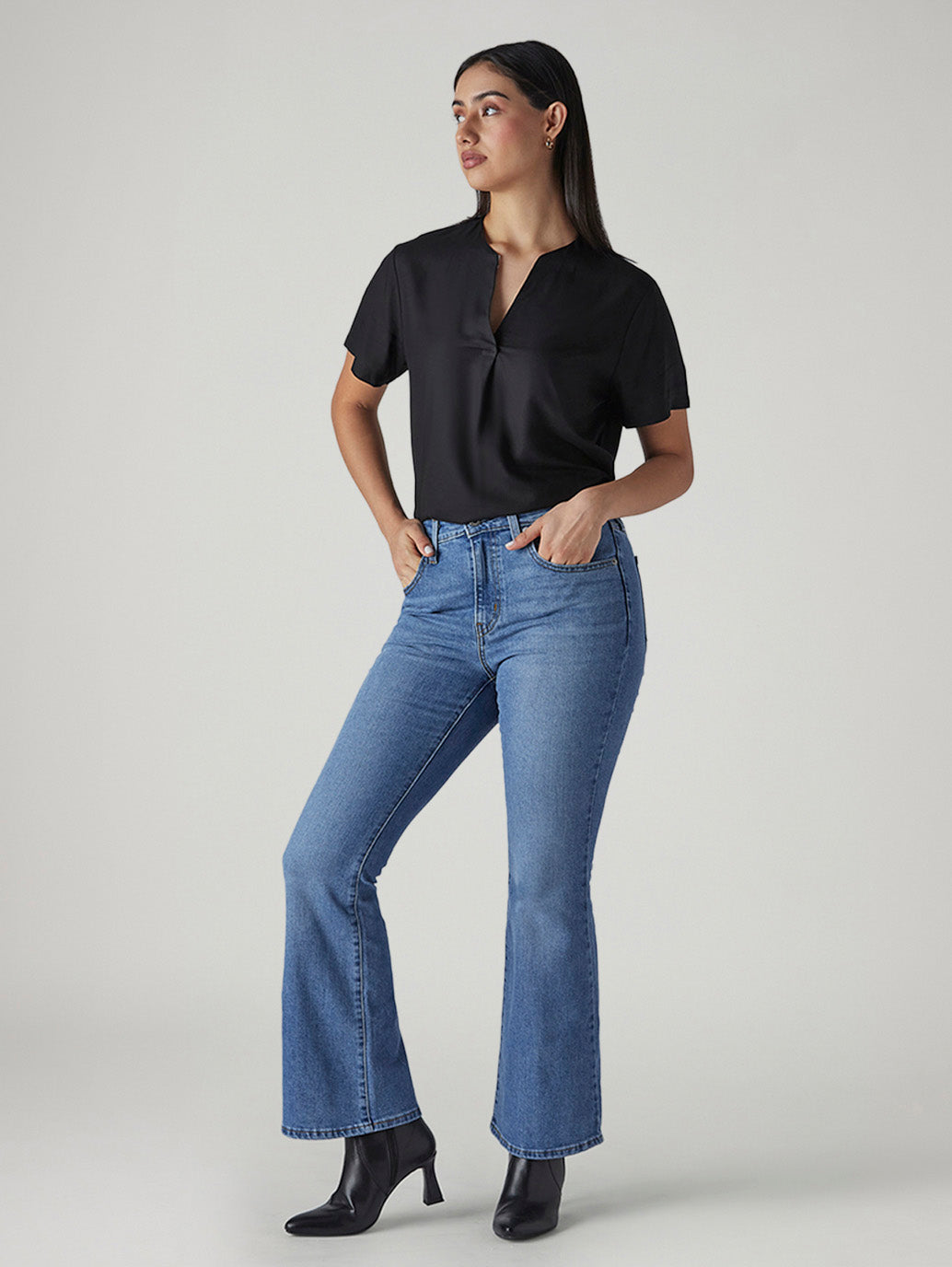 Women's 726 Blue Flared Fit High Rise Jeans - Side View
