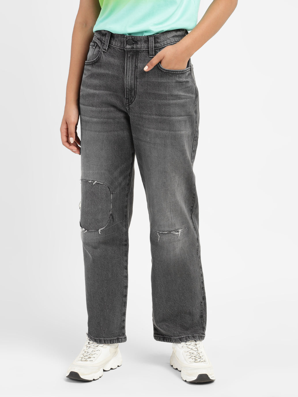 Women's Black Baggy Fit Mid Rise Jeans - b72fd878-f784-4db9-b2b8-623153362f32 View