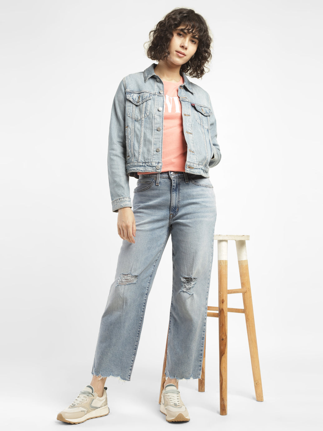 Women's 94 Blue Baggy Fit High Rise Jeans - StyleShot View