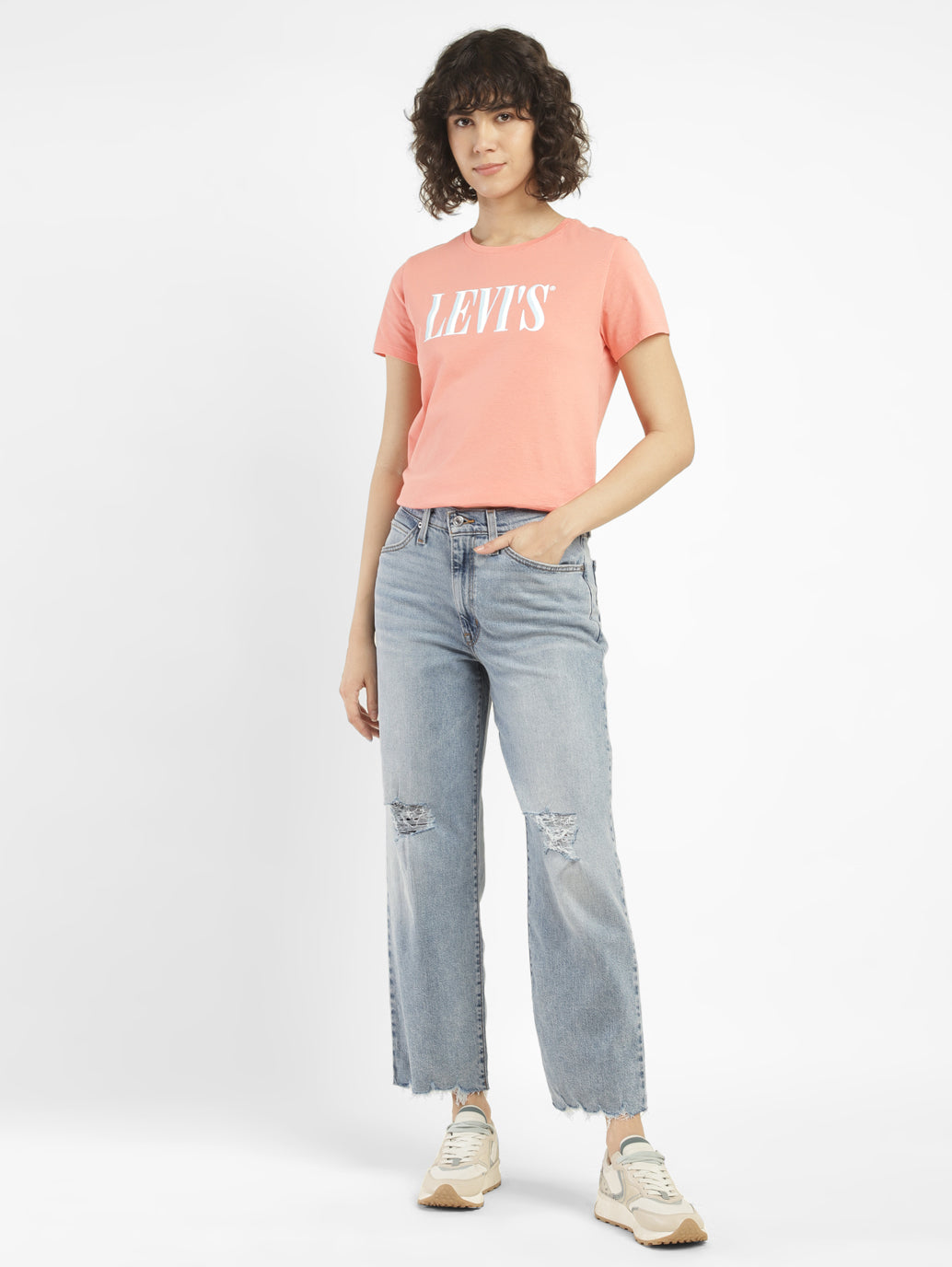Women's 94 Blue Baggy Fit High Rise Jeans - ModelFront View