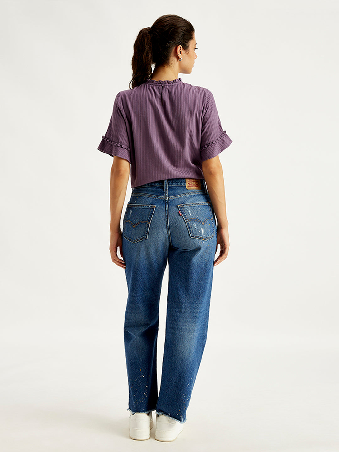 Women's 94 Blue Baggy Fit Mid Rise Jeans - Back View