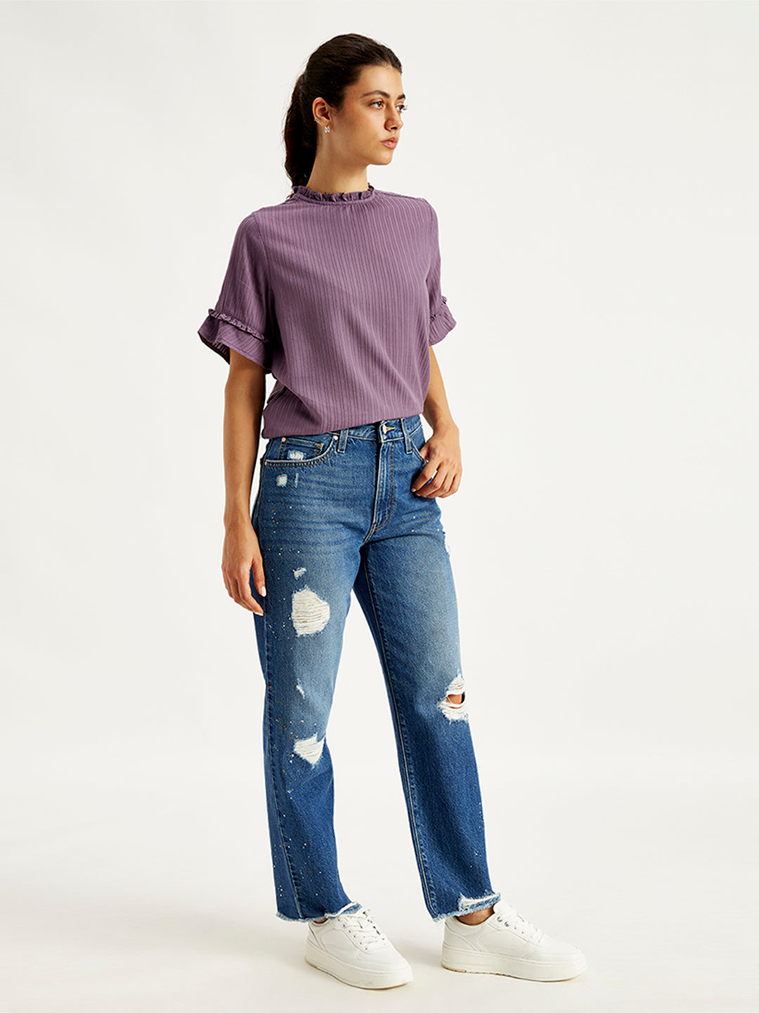 Women's 94 Blue Baggy Fit Mid Rise Jeans - Side View