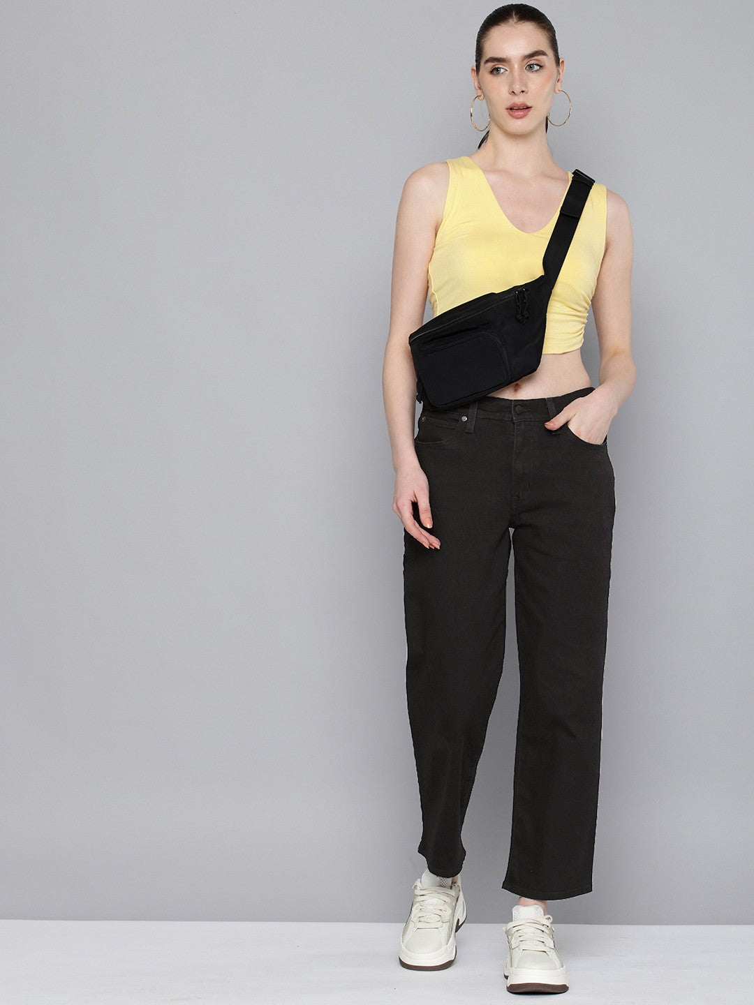 Women's 94 Black Baggy Fit High Rise Jeans - 0 View