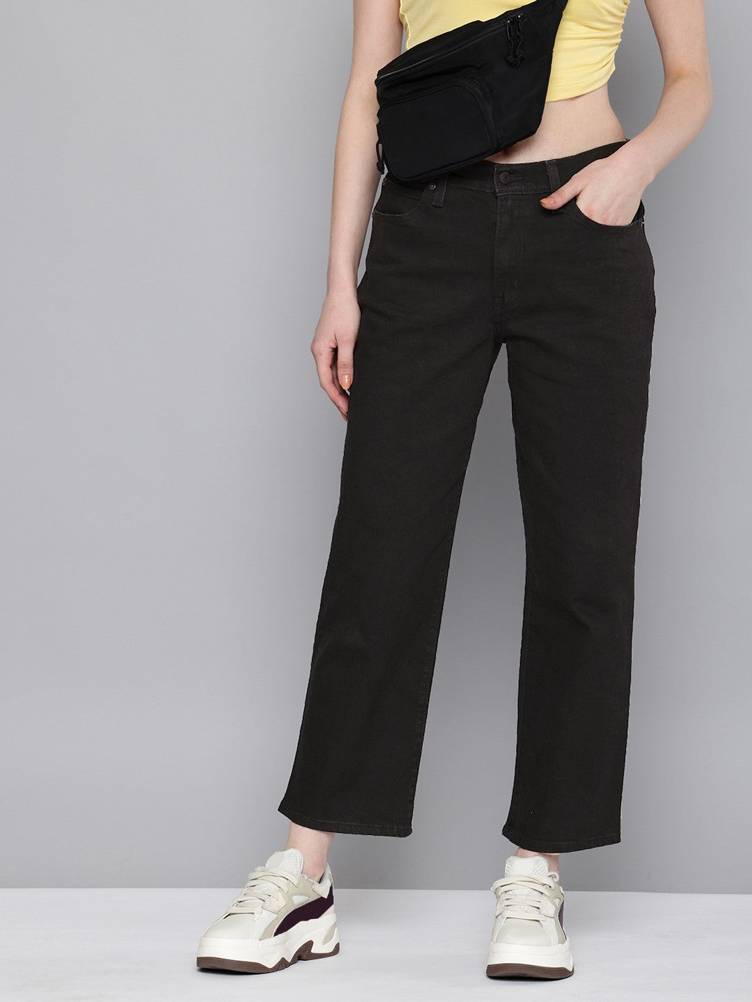 Women's 94 Black Baggy Fit High Rise Jeans - 1 View
