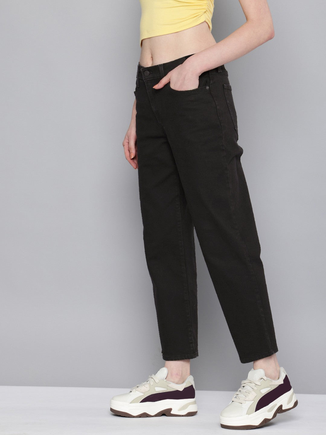 Women's 94 Black Baggy Fit High Rise Jeans - 2 View