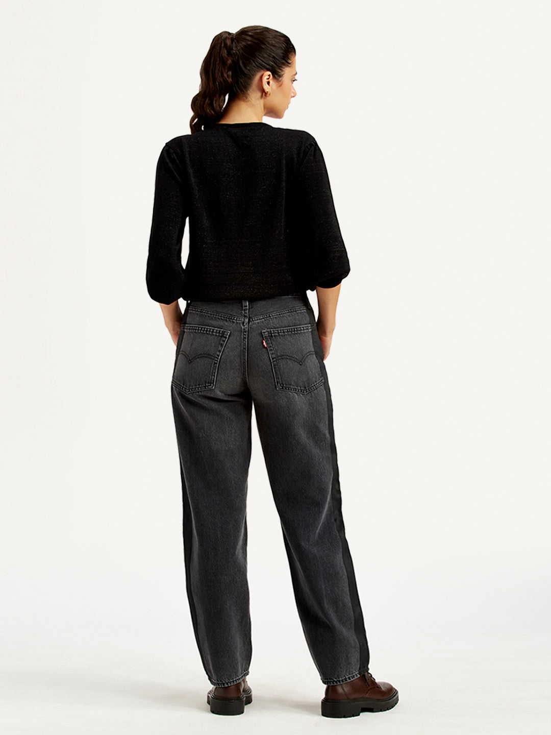 Women's 94 Charcoal Grey Baggy Fit High Rise Jeans - Back View