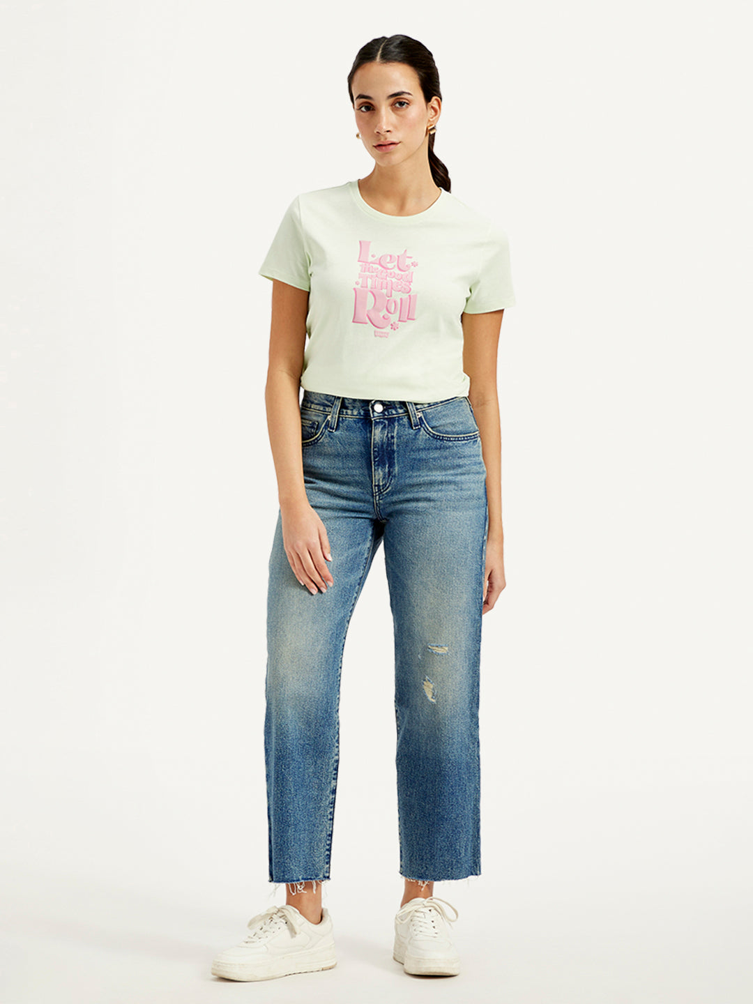 Women's 94 Blue Baggy Fit Mid Rise Jeans - Front View