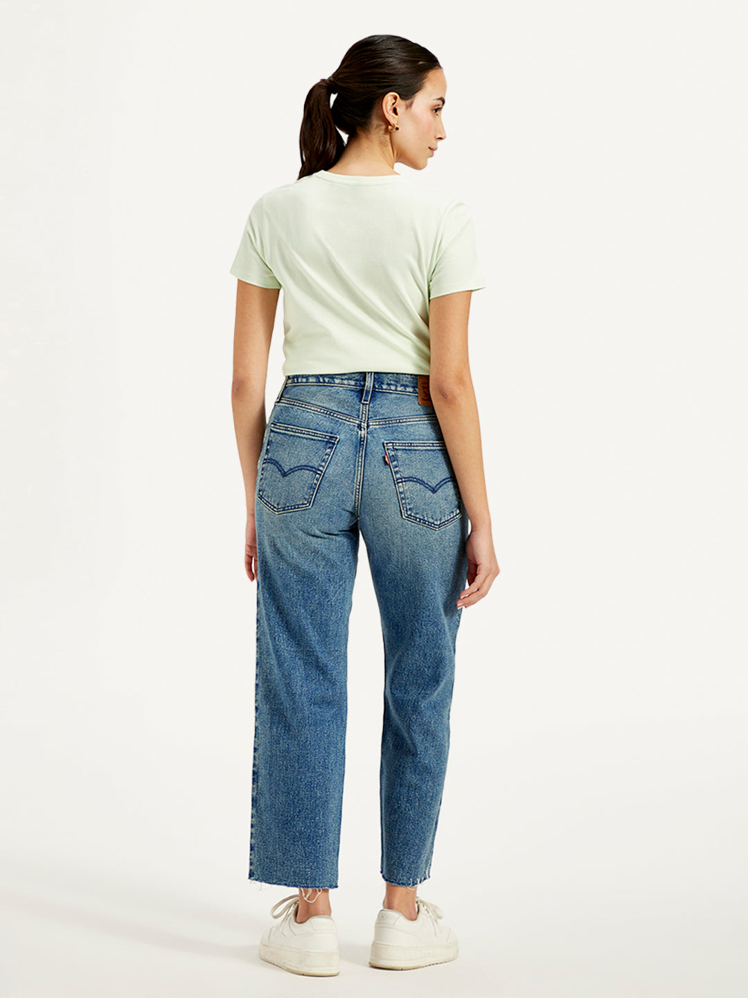 Women's 94 Blue Baggy Fit Mid Rise Jeans - Back View