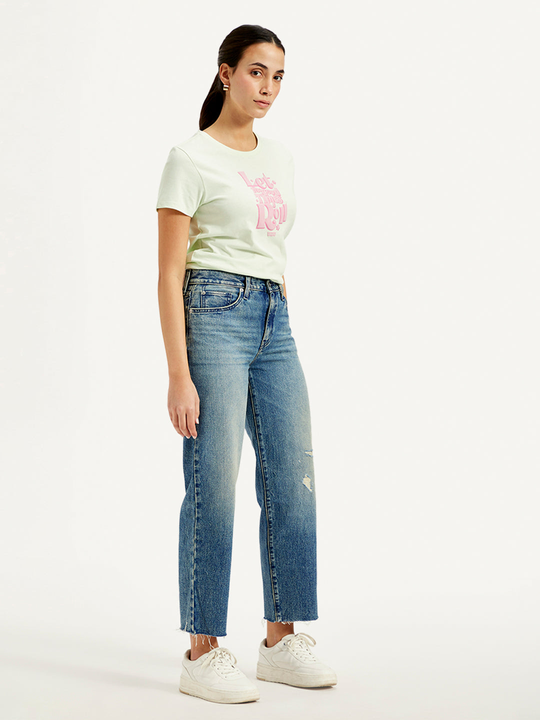Women's 94 Blue Baggy Fit Mid Rise Jeans - Side View