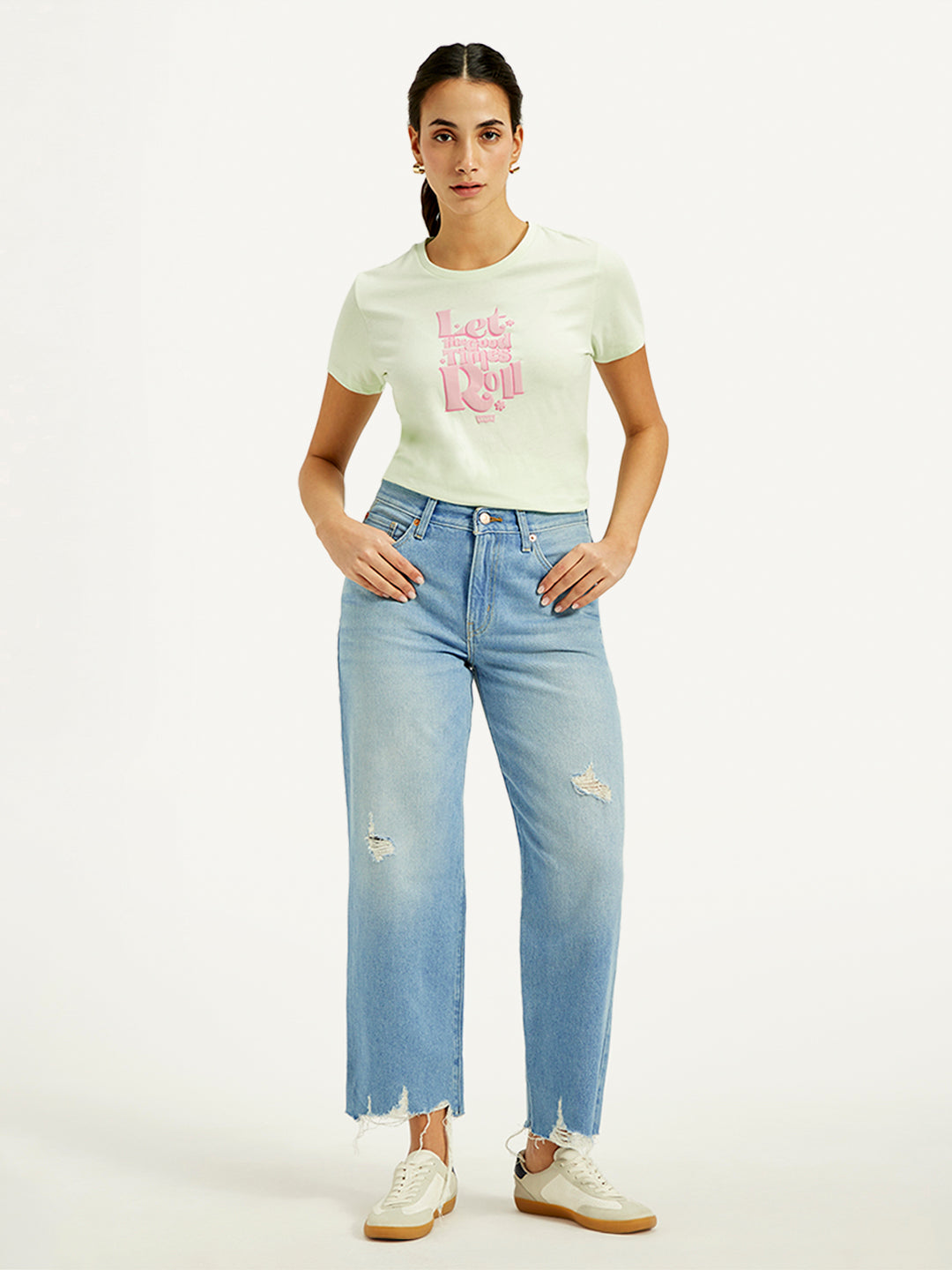 Women's 94 Blue Baggy Fit High Rise Jeans - Front View