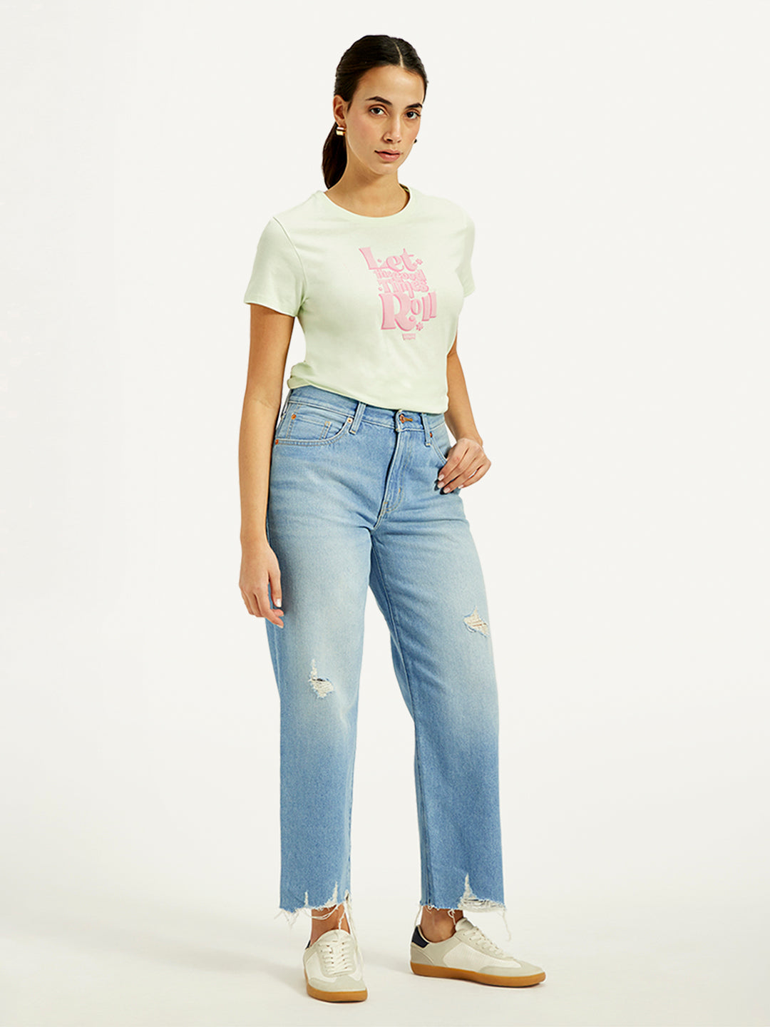 Women's 94 Blue Baggy Fit High Rise Jeans - Side View