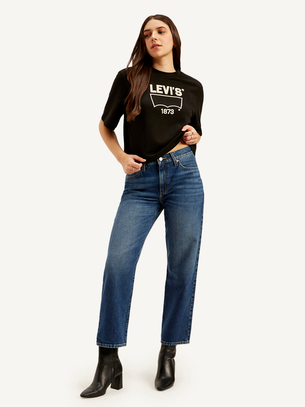Women's 94 Blue Baggy Fit Mid Rise Jeans - Styleshot View