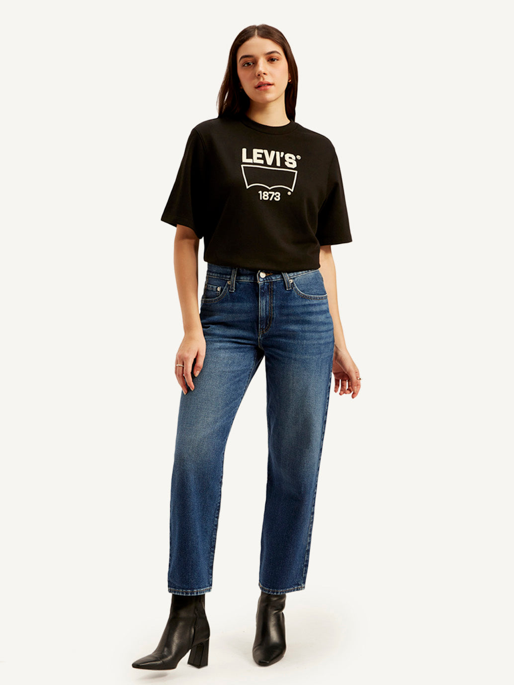 Women's 94 Blue Baggy Fit Mid Rise Jeans - Front View