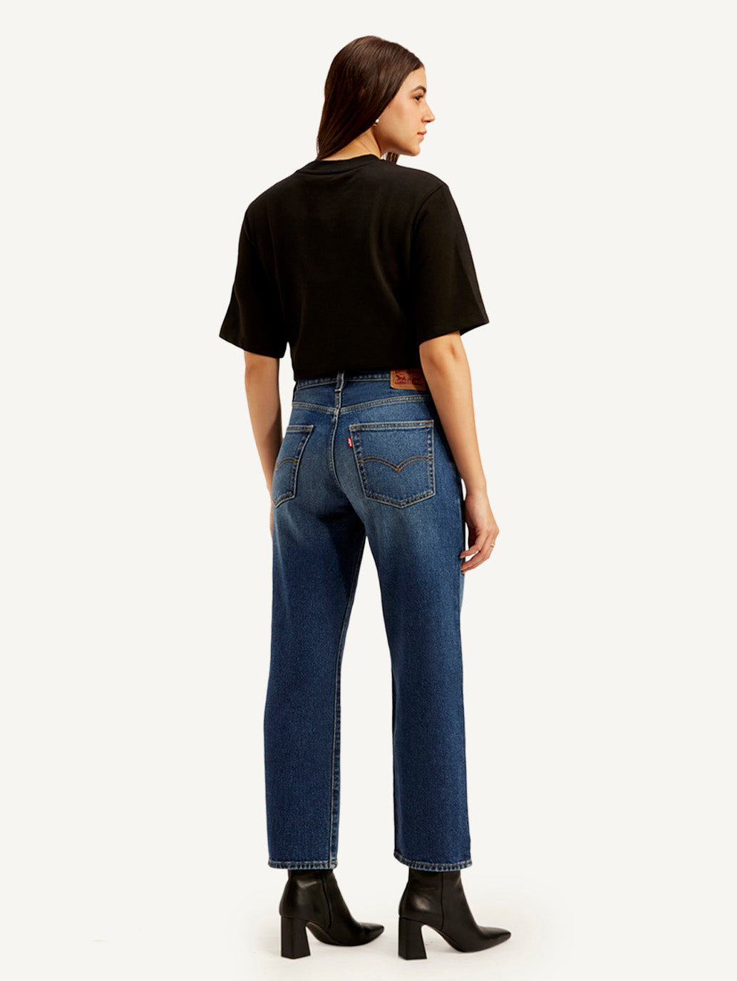 Women's 94 Blue Baggy Fit Mid Rise Jeans - Back View